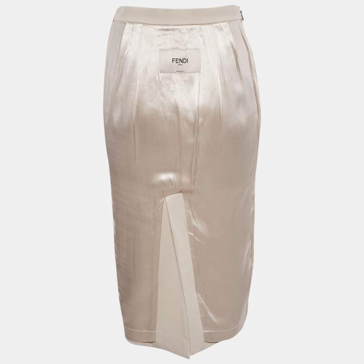 Fendi Light Pink Gabardine Zip-Up Midi Skirt Size S