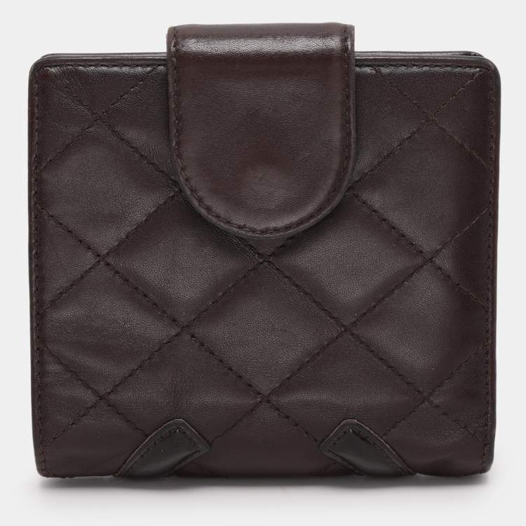 Chanel Brown Quilted Leather Cambon Ligne Compact Wallet