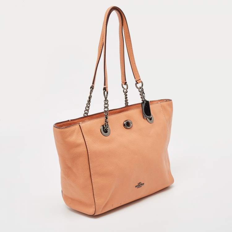 Coach Peach Leather Chain Tote Bag – Turnlock Detail