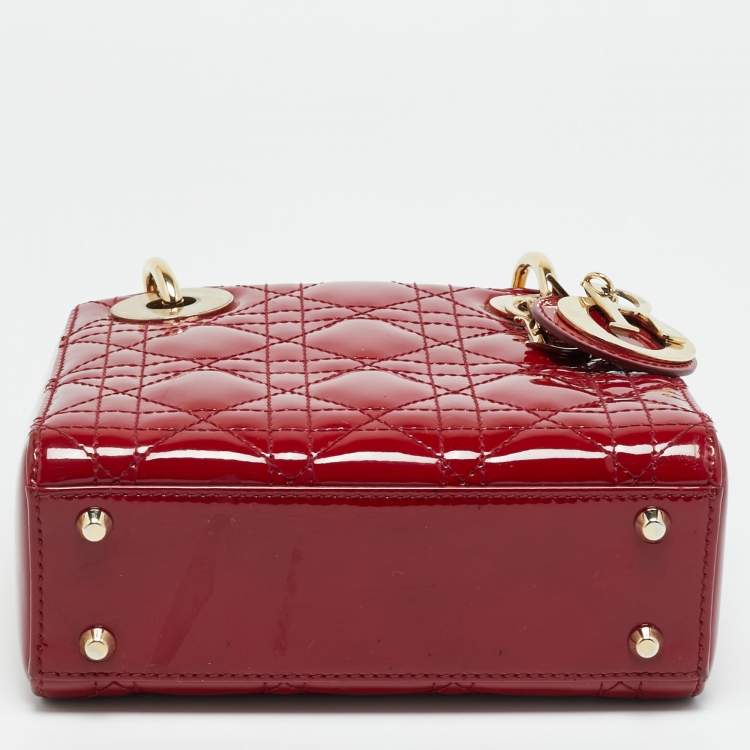 Dior Lady Dior Mini Red Cannage Patent Leather Tote Bag
