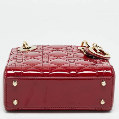 Dior Lady Dior Mini Red Cannage Patent Leather Tote Bag