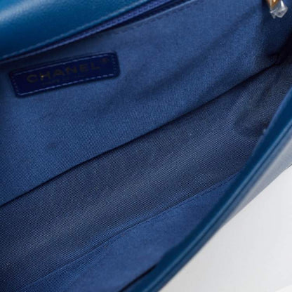 Chanel Medium Boy Bag in Blue Quilted Caviar Leather with Gold Hardware