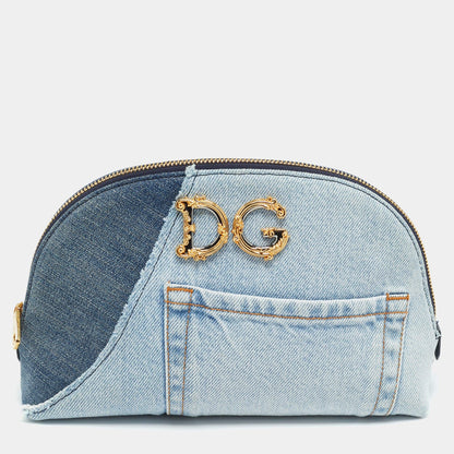 Dolce & Gabbana DG Girls Blue Patchwork Denim Make-Up Bag