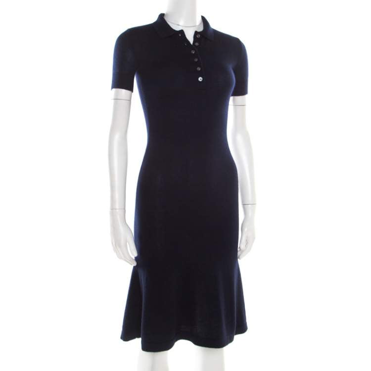 Ralph Lauren Navy Blue Cashmere & Silk Knit Polo Midi Dress – Size XS