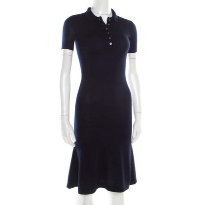 Ralph Lauren Navy Blue Cashmere & Silk Knit Polo Midi Dress – Size XS