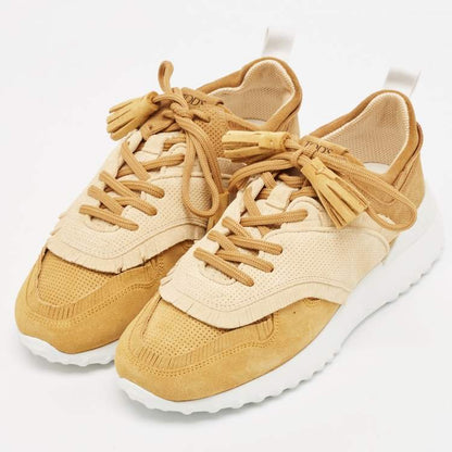 Tod’s Brown & Beige Perforated Suede Fringe Sneakers - Size 39