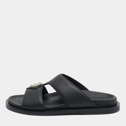Dior Black Leather Alias Flat Slides Size 40