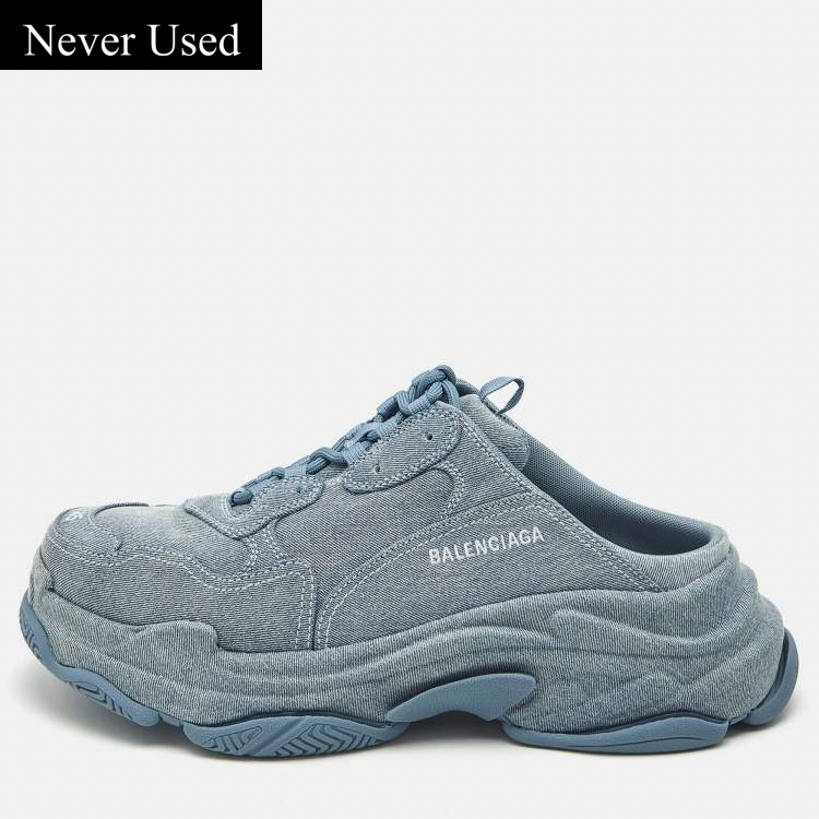 Balenciaga Blue Denim Triple S Mules Size 45
