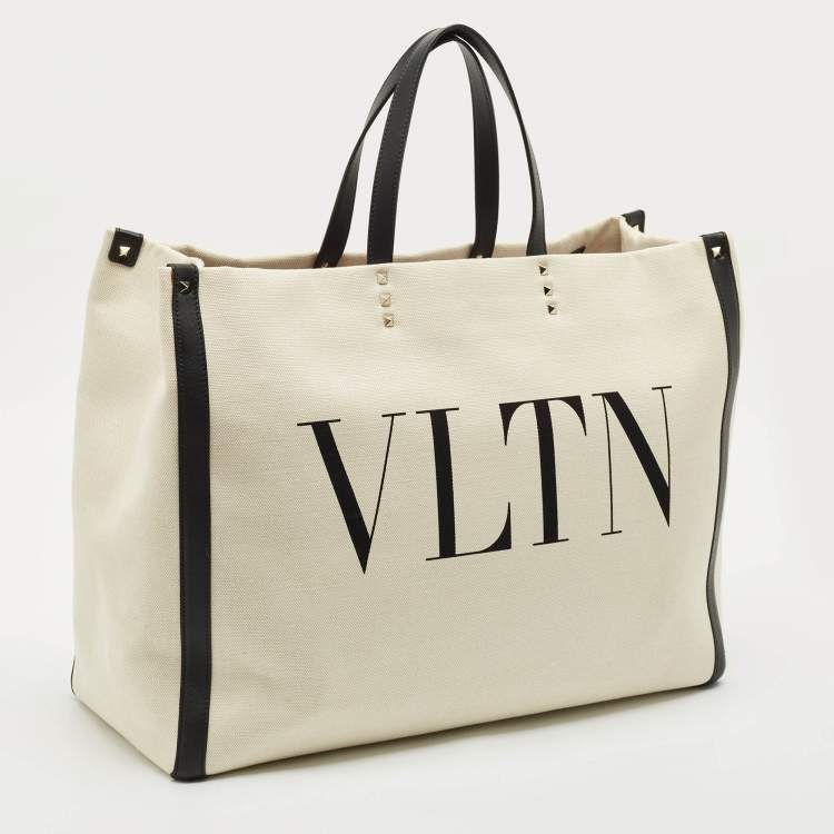 Valentino Garavani VLTN White & Black Canvas Tote Bag