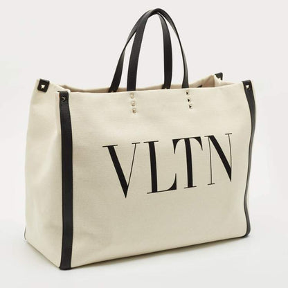 Valentino Garavani VLTN White & Black Canvas Tote Bag