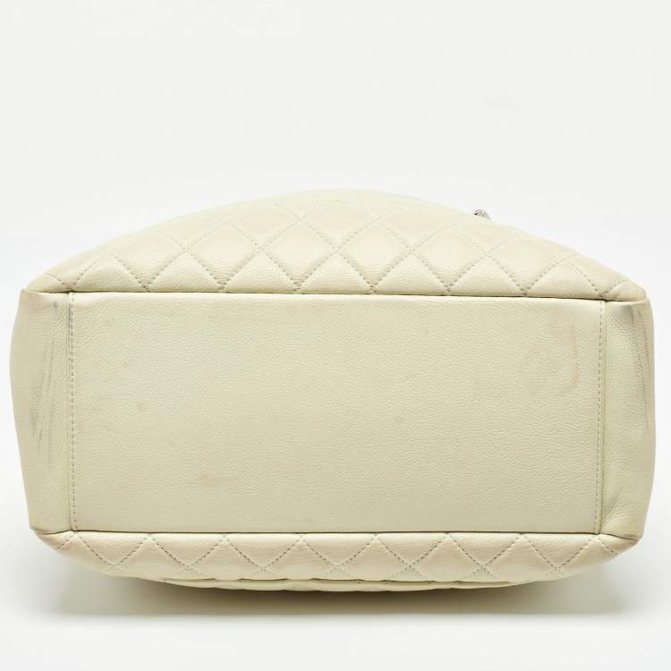 Chanel Cream Quilted Caviar Leather CC Tote