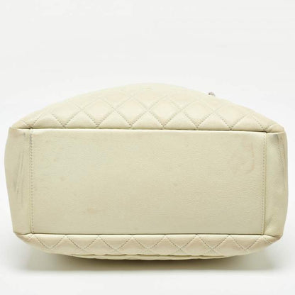 Chanel Cream Quilted Caviar Leather CC Tote