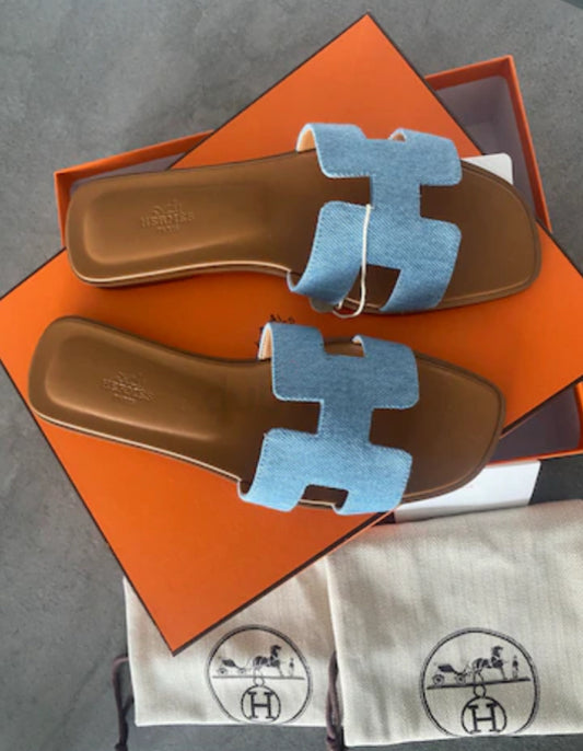 Hermès Oran Sandals in Blue Denim – Authentic Luxury Designer Footwear