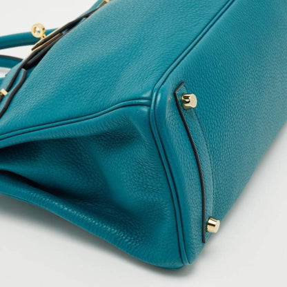 Hermes Blue Izmir Clemence Leather Birkin 30 Bag