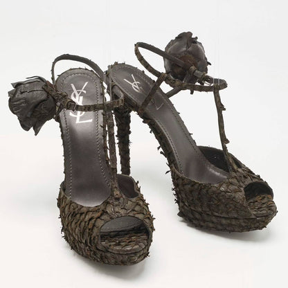 Yves Saint Laurent Dark Brown Python Platform Sandals Size 39.5