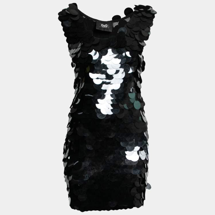 D&G Black Oversized Sequin Embellished Wool Sleeveless Dress – Size S