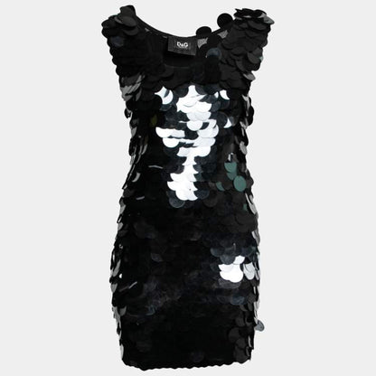 D&G Black Oversized Sequin Embellished Wool Sleeveless Dress – Size S