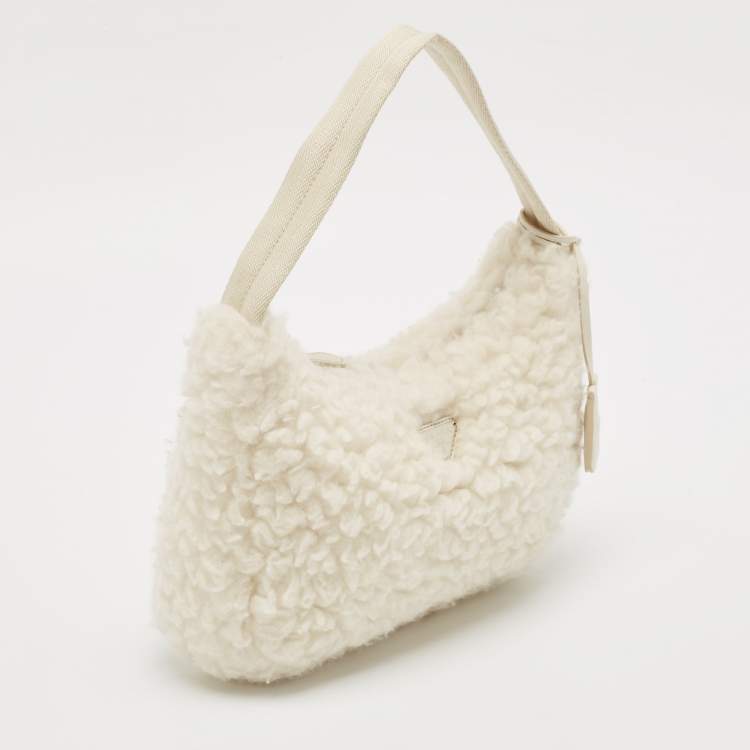 Prada White Wool Re-Edition 2000 Shoulder Bag