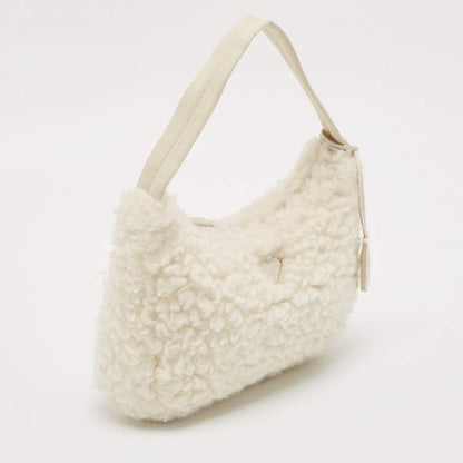 Prada White Wool Re-Edition 2000 Shoulder Bag