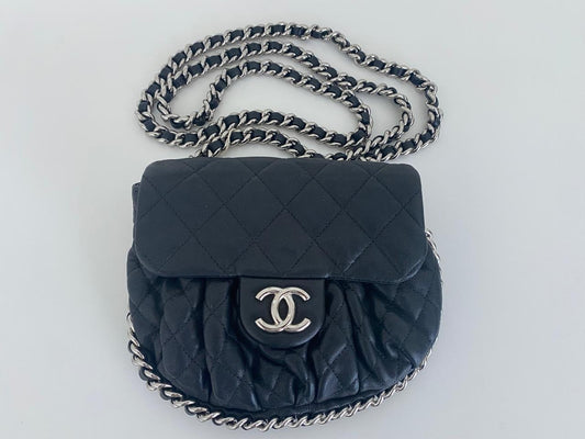 Authentic Chanel Black Quilted Lambskin Chain Around Mini Flap Bag – Silver Hardware | Classic Crossbody