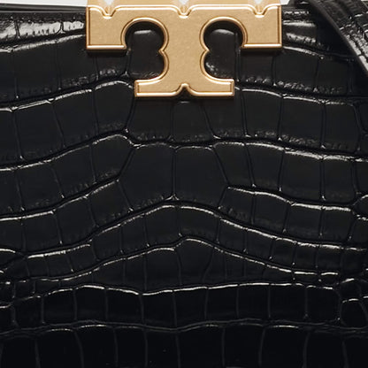 Tory Burch Eleanor Black Croc Embossed Leather Top Handle Bag