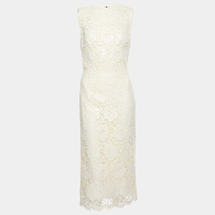 Dolce & Gabbana Cream Floral Lace Midi Dress – Size S