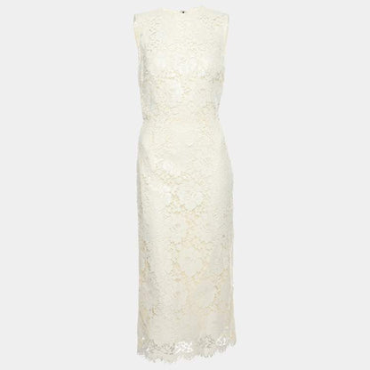 Dolce & Gabbana Cream Floral Lace Midi Dress – Size S