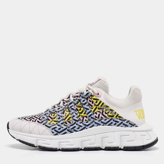Versace Multicolor Canvas and Leather Trigreca Lace Up Sneakers Size 44