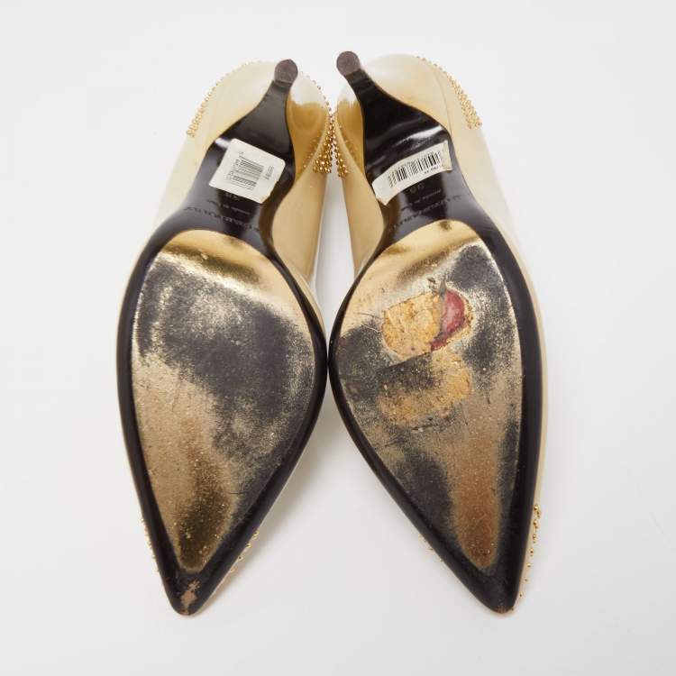 Burberry Beige Patent Leather Studded Pumps Size 38