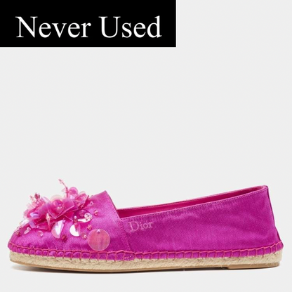 Dior Pink Embellished Espadrille Flats Size 36