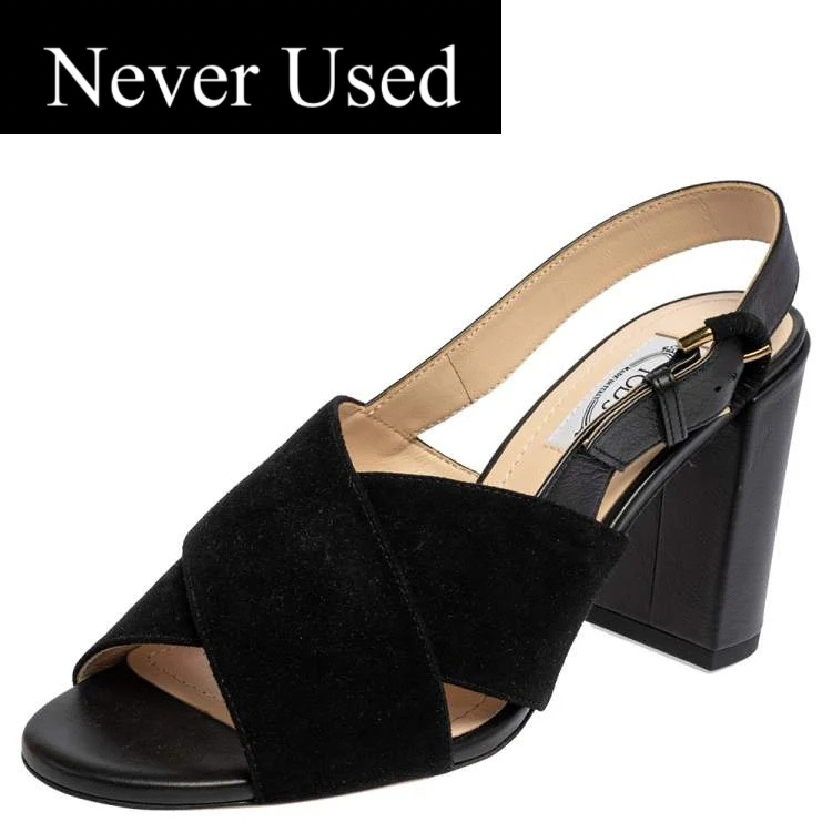 Tod’s Black Crisscross Block Heel Sandals - Size 37.5