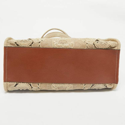 Valentino Beige Canvas & Raffia Flower Tote