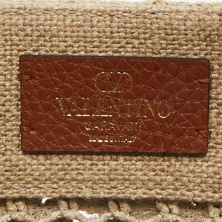 Valentino Beige Canvas & Raffia Flower Tote