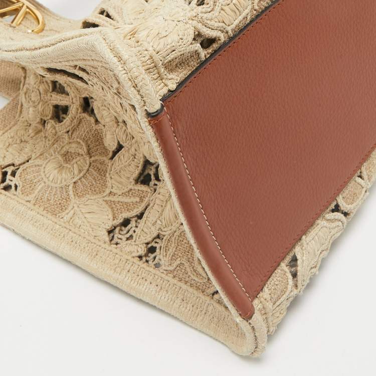 Valentino Beige Canvas & Raffia Flower Tote