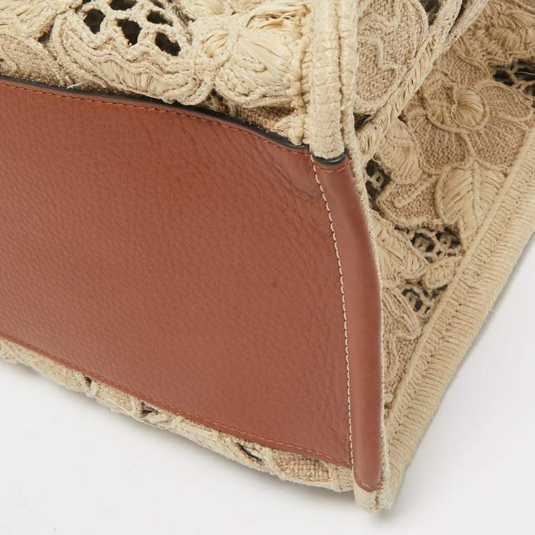 Valentino Beige Canvas & Raffia Flower Tote