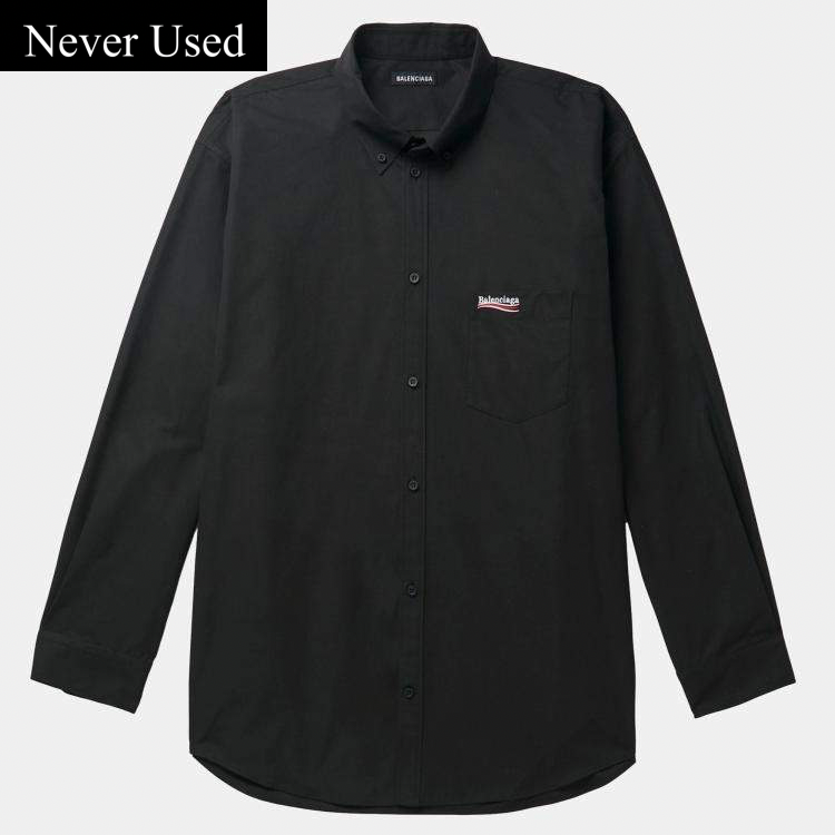 Balenciaga Black Logo Embroidered Oversized Shirt M
