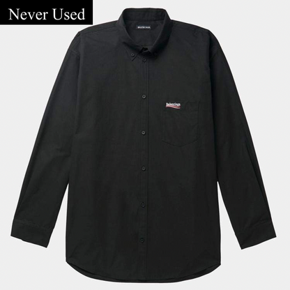 Balenciaga Black Logo Embroidered Oversized Shirt M
