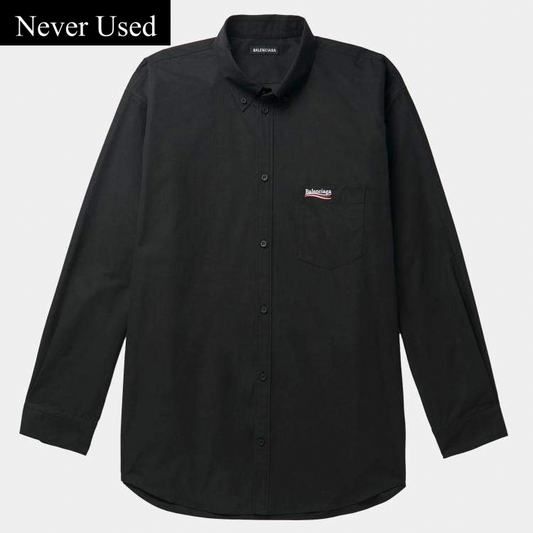 Balenciaga Black Logo Embroidered Oversized Shirt M