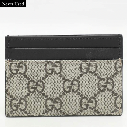 Gucci Black & Beige GG Supreme Canvas and Leather Card Holder