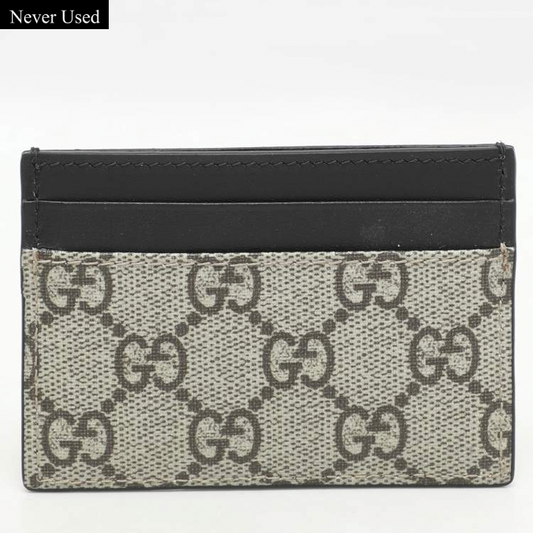 Gucci Black & Beige GG Supreme Canvas and Leather Card Holder