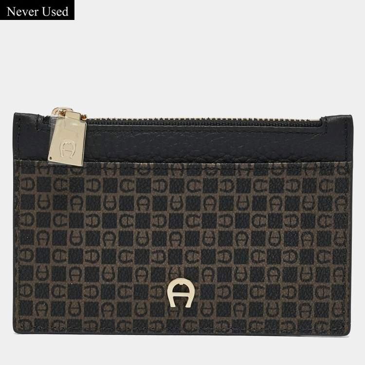 Aigner Black Monogram Coated Canvas & Leather Card Holder
