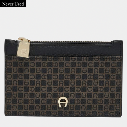 Aigner Black Monogram Coated Canvas & Leather Card Holder