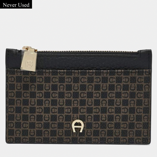 Aigner Black Monogram Coated Canvas & Leather Card Holder