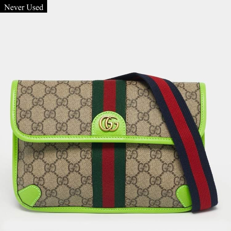 Gucci Neon Green/Beige GG Supreme Ophidia Belt Bag