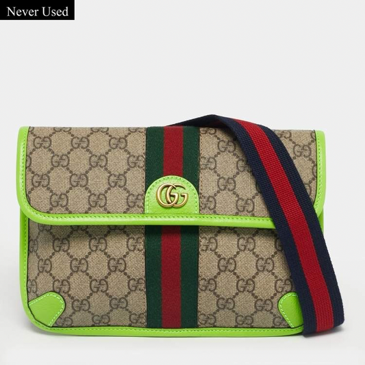 Gucci Neon Green/Beige GG Supreme Ophidia Belt Bag